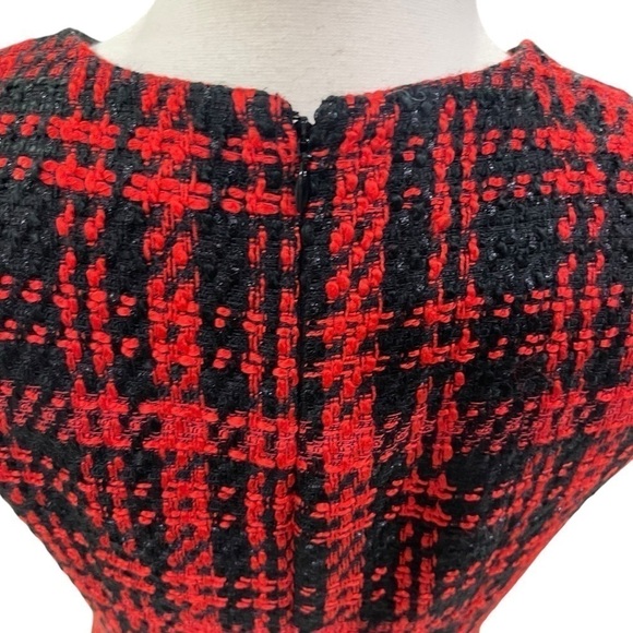 ANTONIO MELANI Irine Tweed Feather Sleeveless Sheath Dress Red Black Size 4 NEW - Picture 8 of 11